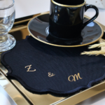 Söz Ve Nişan Için Siyah Damat Kahve Peçetesi (Kumaş Kokteyl Peçete) Mini Baş Harf (Alex Brush)